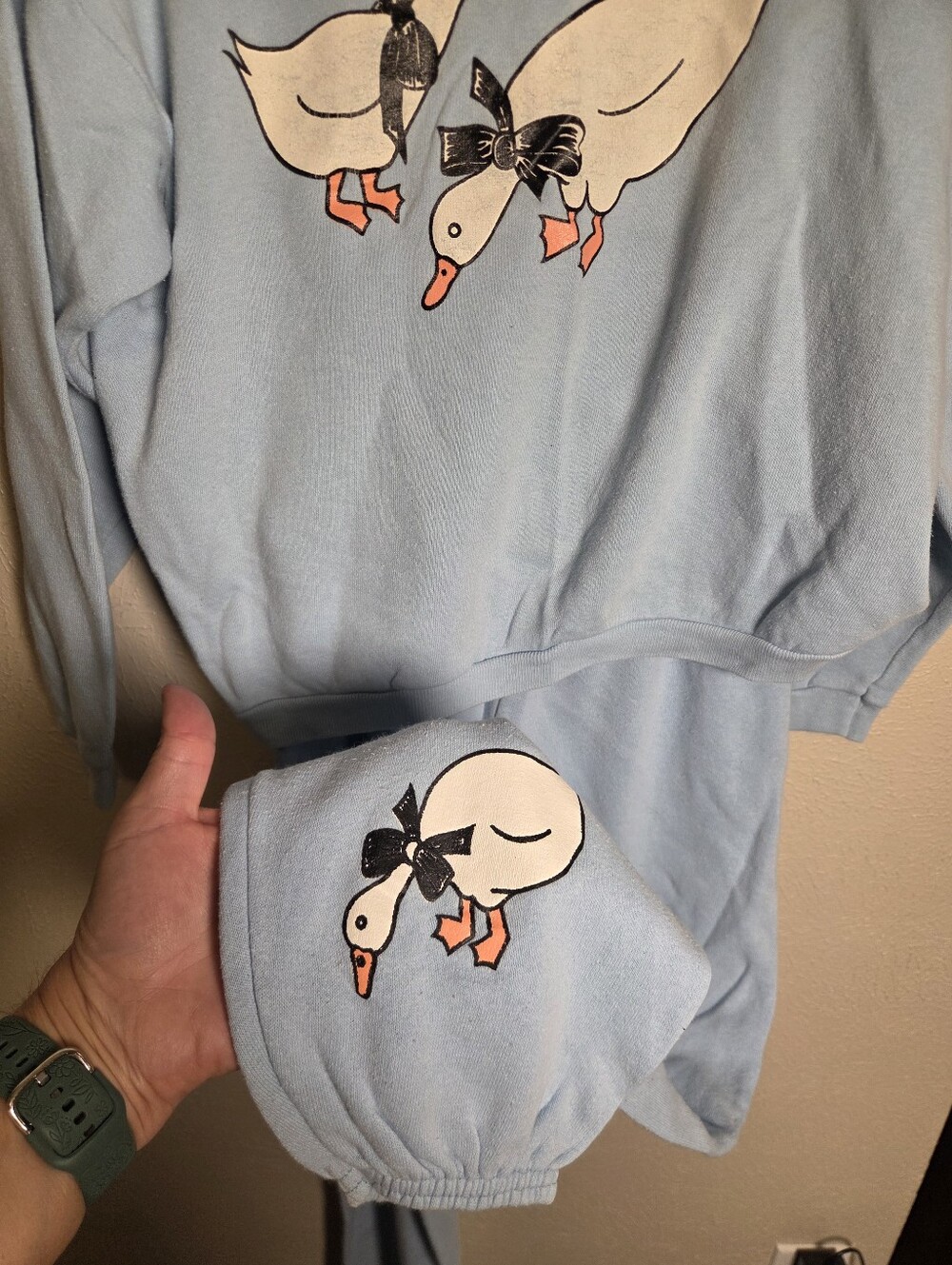 Vintage Country Goose 2 Piece Sweat Suit Top + Bottoms Cotton Blend Medium Blue - Picture 6 of 8